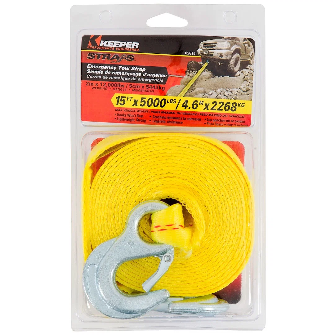 02815 – HAMPTON PROD Tow Strap, 15 Feet Length X 2 Inch Width Rated To 5000 Pound Yellow With Spring Latch